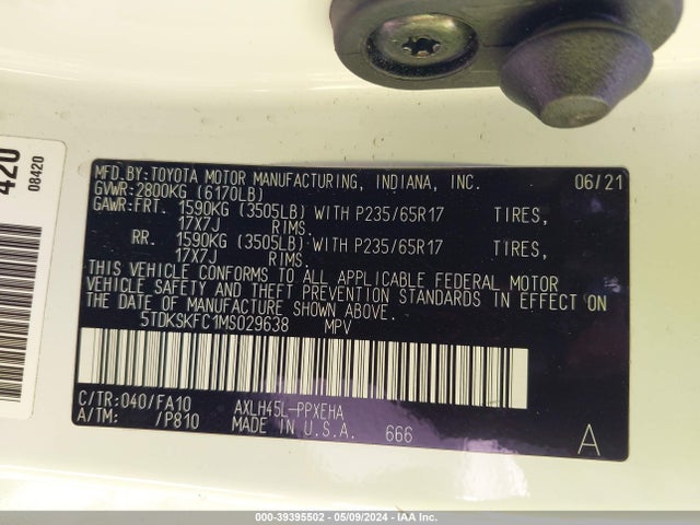 Toyota SIENNA LE 2021 5TDKSKFC1MS029638 Image 9