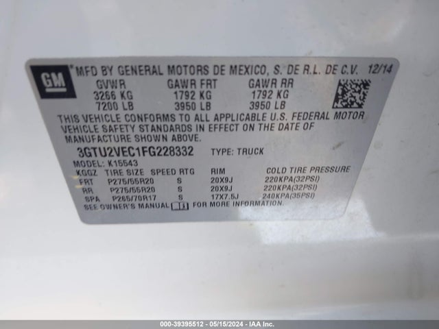 GMC Sierra 1500 Slt 2015 3GTU2VEC1FG228332 Image 9