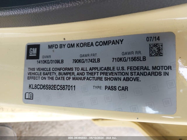 Chevrolet Spark 1lt Auto 2014 KL8CD6S92EC587011 Image 9