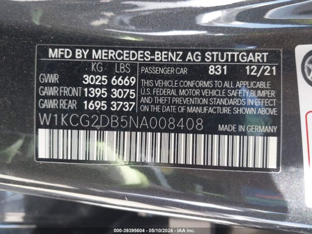 W1KCG2DB5NA008408 Mercedes-Benz EQS 450+
