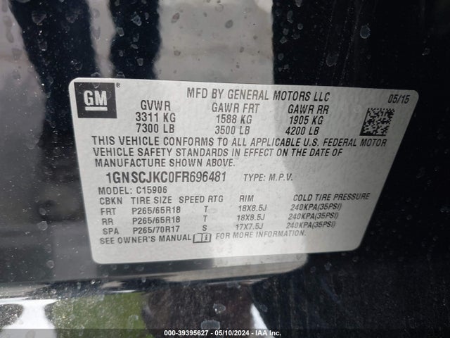Chevrolet Suburban 1500 Lt 2015 1GNSCJKC0FR696481 Image 9