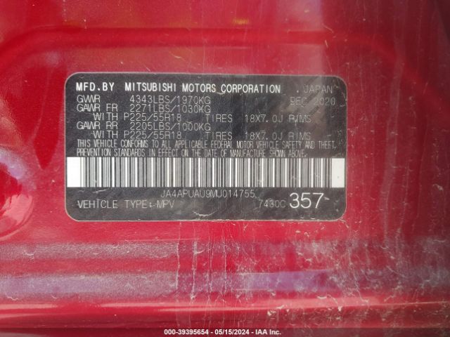 JA4APUAU9MU014755 Mitsubishi Outlander Sport 2.0 Be 2wd/2.0 Es 2wd/2.0 Le 2wd/2.0 S 2wd