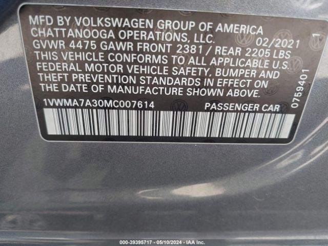 1VWMA7A30MC007614 Volkswagen Passat 2.0t R-line