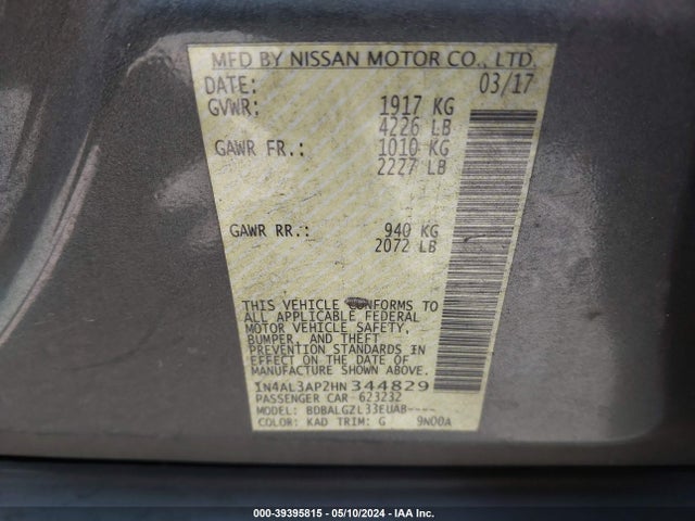 Nissan Altima 2.5 S 2017 1N4AL3AP2HN344829 Image 9