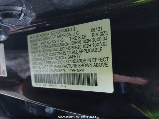 Honda Passport Awd Ex-l 2021 5FNYF8H53MB026678 Image 9