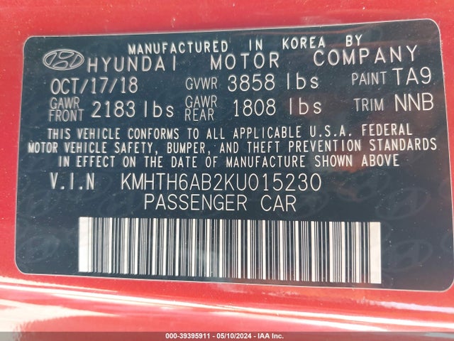 Hyundai Veloster Turbo 2019 KMHTH6AB2KU015230 Image 9