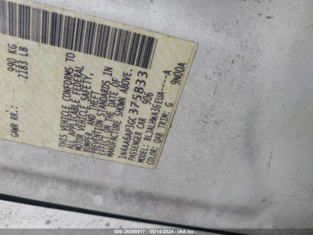 1N4AA6AP3GC375833 Nissan Maxima 3.5 Platinum