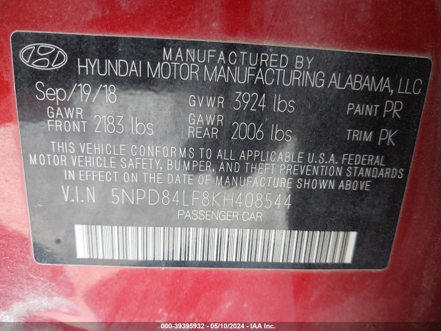 Hyundai ELANTRA SEL 2019 5NPD84LF8KH408544 Image 9