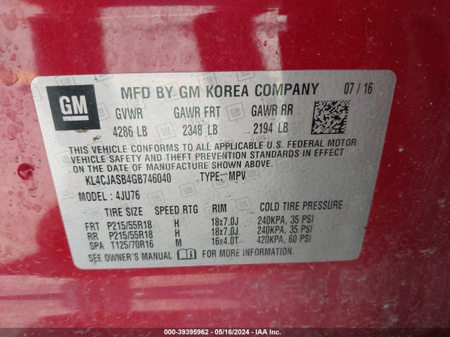 KL4CJASB4GB746040 Buick Encore