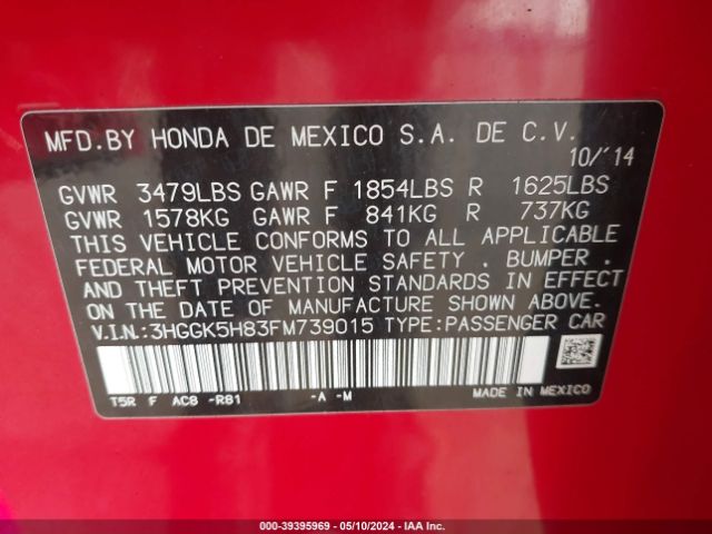 3HGGK5H83FM739015 Honda Fit Ex/ex-l