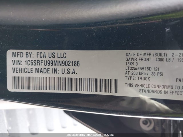 1C6SRFU99MN902186 RAM 1500 Trx  4x4 5'7 Box