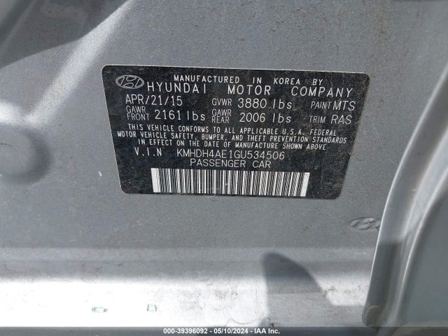 Hyundai ELANTRA SE 2016 KMHDH4AE1GU534506 Image 9