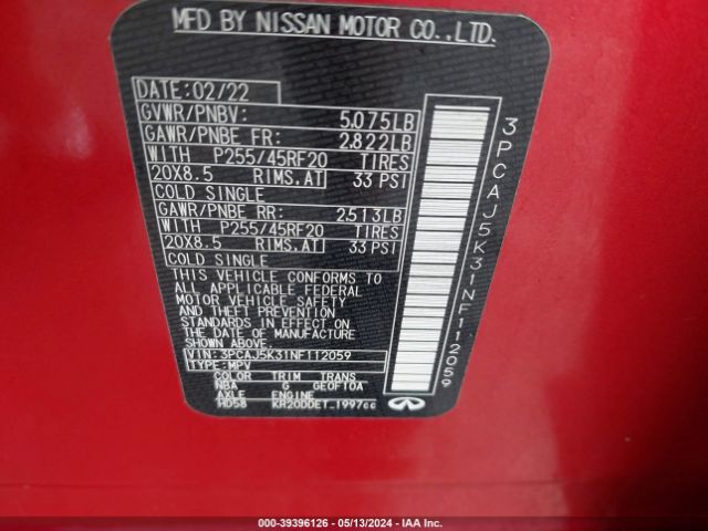 3PCAJ5K31NF112059 Infiniti Qx55 Essential Awd