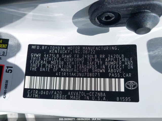 Toyota CAMRY LE 2022 4T1R11AK3NU708071 Image 9