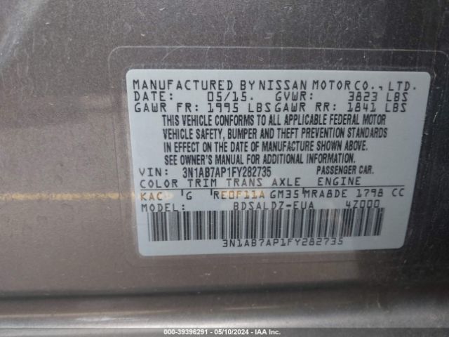 3N1AB7AP1FY282735 Nissan SENTRA SV