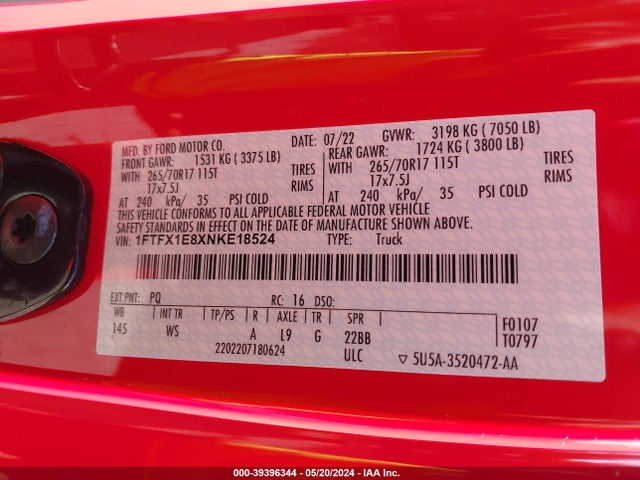 Ford F-150 Xl 2022 1FTFX1E8XNKE18524 Image 9