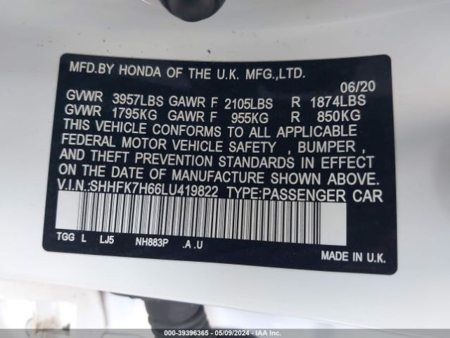 SHHFK7H66LU419822 Honda CIVIC EX