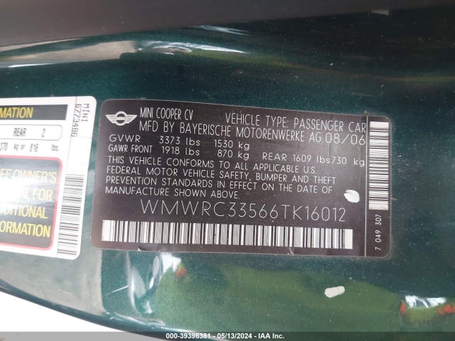 2006 MINI COOPER WMWRC33566TK16012 Photo 8