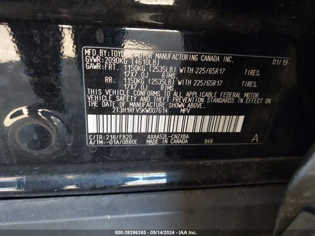 Toyota RAV4 LE 2019 2T3H1RFV5KW007614 Image 9