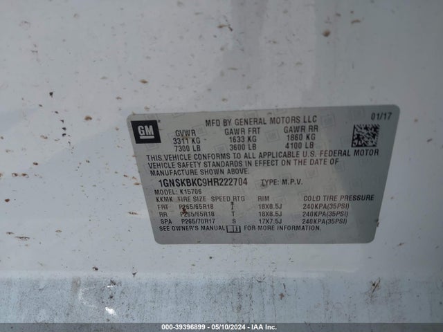 Chevrolet Tahoe Lt 2017 1GNSKBKC9HR222704 Image 9