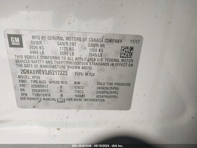 Chevrolet EQUINOX LS 2018 2GNAXHEV3J6217223 Image 9