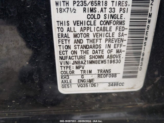Nissan MURANO SV 2014 JN8AZ1MW8EW519630 Image 9