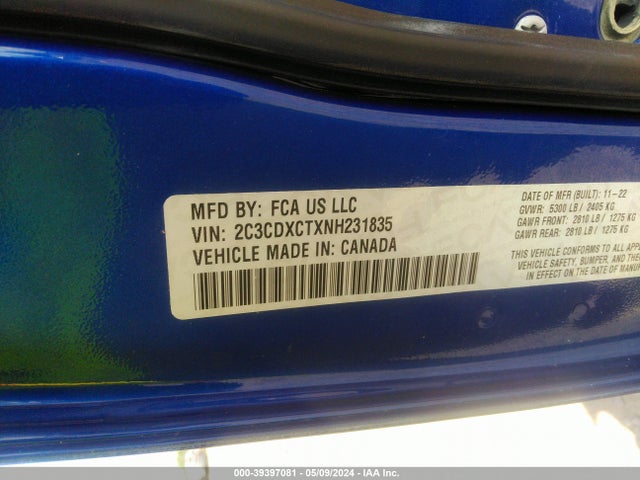 Dodge CHARGER R/T 2022 2C3CDXCTXNH231835 Image 9