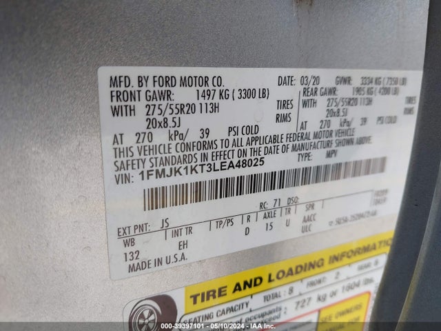 Ford Expedition Limited Max 2020 1FMJK1KT3LEA48025 Image 9