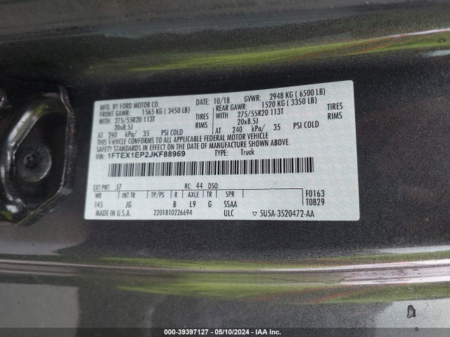 Ford F-150 Xl 2018 1FTEX1EP2JKF88969 Image 9