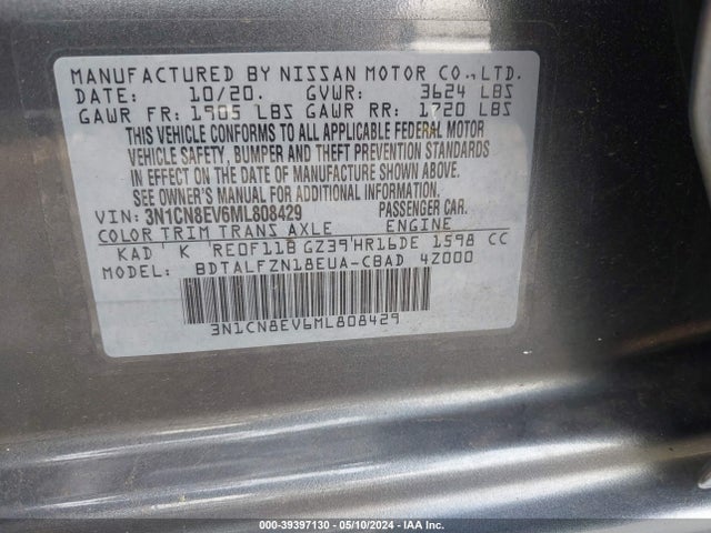 Nissan Versa Sv Xtronic Cvt 2021 3N1CN8EV6ML808429 Image 9
