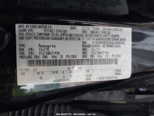 Ford FOCUS SE 2016 1FADP3FE2GL288555 Image 9