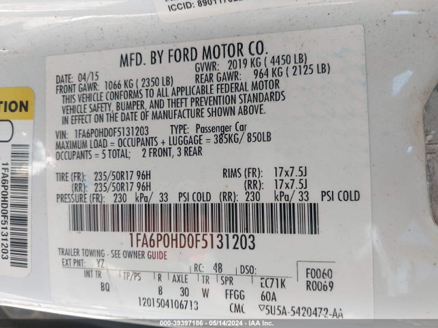 Ford FUSION SE 2015 1FA6P0HD0F5131203 Image 9
