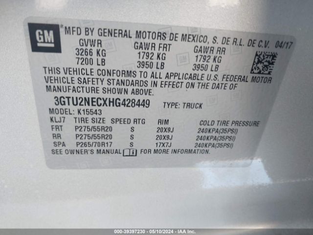 3GTU2NECXHG428449 GMC Sierra 1500 Slt