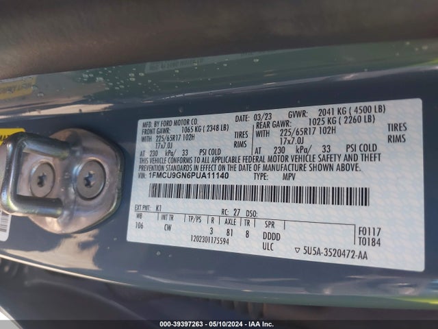 Ford Escape Active 2023 1FMCU9GN6PUA11140 Image 9