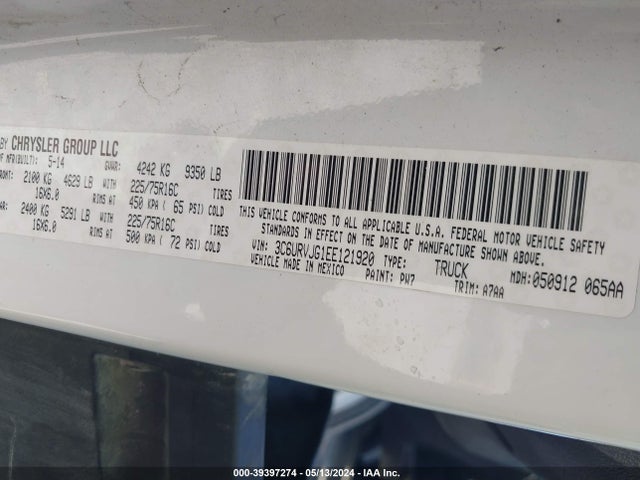 RAM Promaster 3500 High Roof 2014 3C6URVJG1EE121920 Image 9