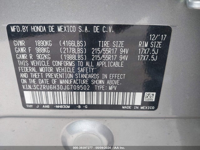 Honda HR-V LX 2018 3CZRU6H30JG709502 Image 9