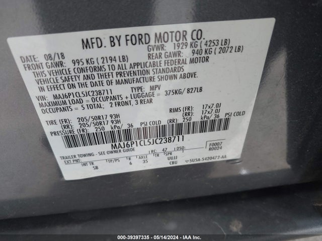 Ford Ecosport Ses 2018 MAJ6P1CL5JC238711 Image 9