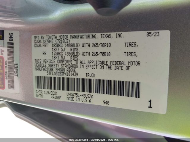 5TFLA5DB3PX101439 Toyota Tundra Sr5