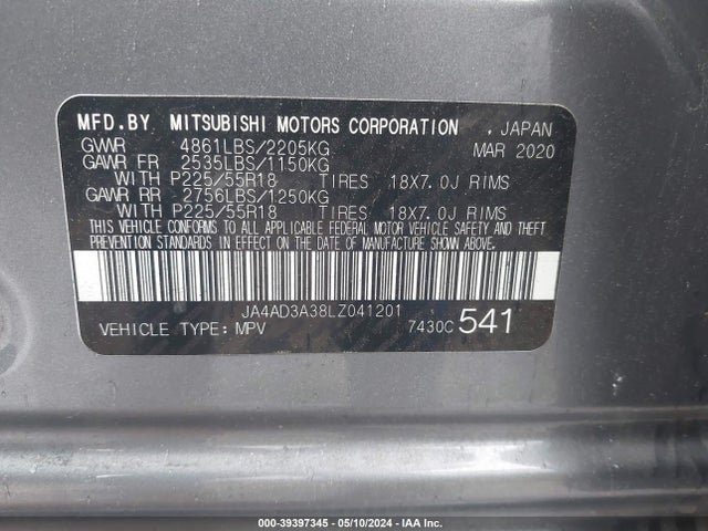 JA4AD3A38LZ041201 Mitsubishi Outlander Le 2.4/se 2.4/sel 2.4/sp 2.4
