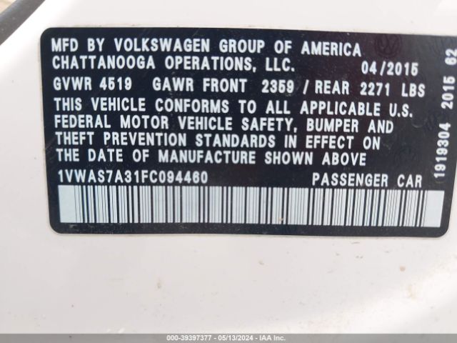 1VWAS7A31FC094460 Volkswagen Passat 1.8t Limited Edition