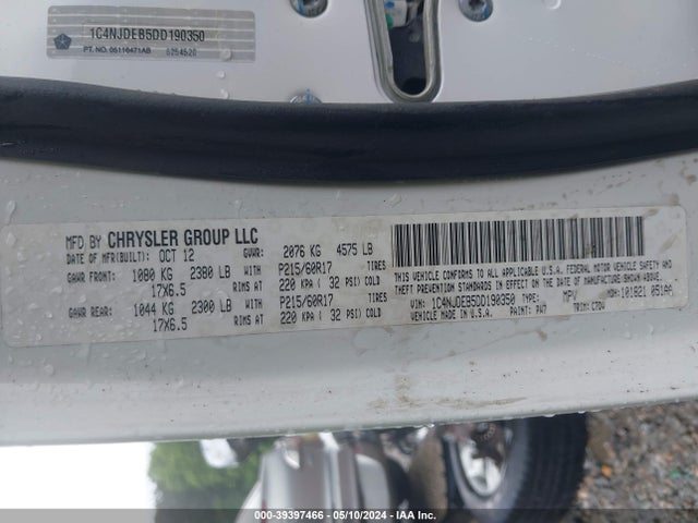 39397466 :رقم المزاد ، 1C4NJDEB5DD190350 vin ، 2013 Jeep Compass Latitude مزاد بيع