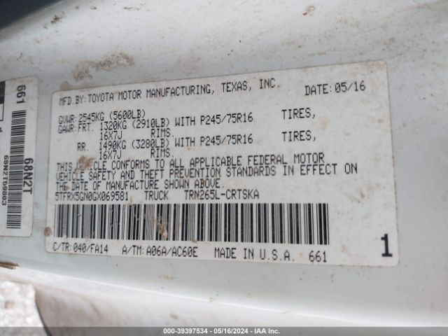 5TFRX5GN0GX069581 Toyota Tacoma Sr