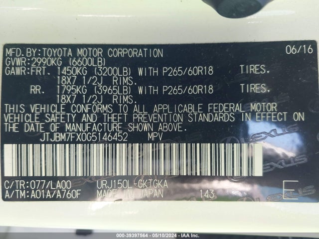Lexus 460 2016 JTJBM7FX0G5146452 Image 9