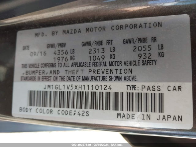 JM1GL1V5XH1110124 Mazda Mazda6 Touring