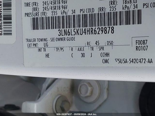 3LN6L5KU4HR629878 Lincoln Mkz Hybrid Premiere