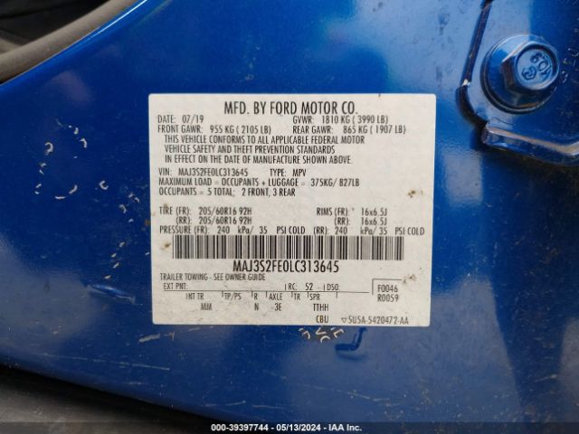 MAJ3S2FE0LC313645 Ford ECOSPORT S