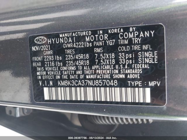 KM8K3CA37NU857048 Hyundai Kona N Line