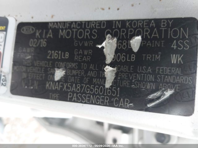 KNAFX5A87G5601651 KIA FORTE EX