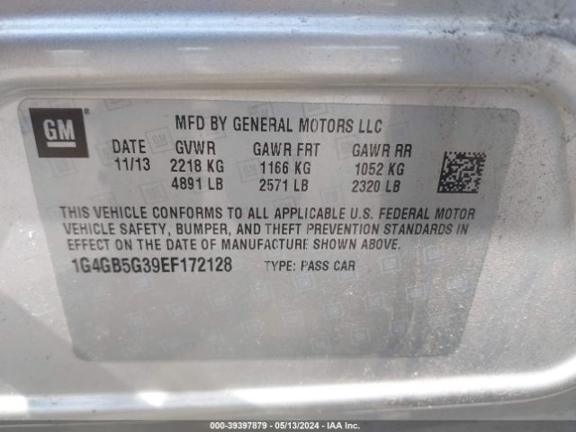 1G4GB5G39EF172128 Buick Lacrosse Leather Group