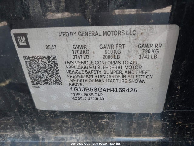 Chevrolet Sonic Ls Auto 2017 1G1JB5SG4H4169425 Image 9